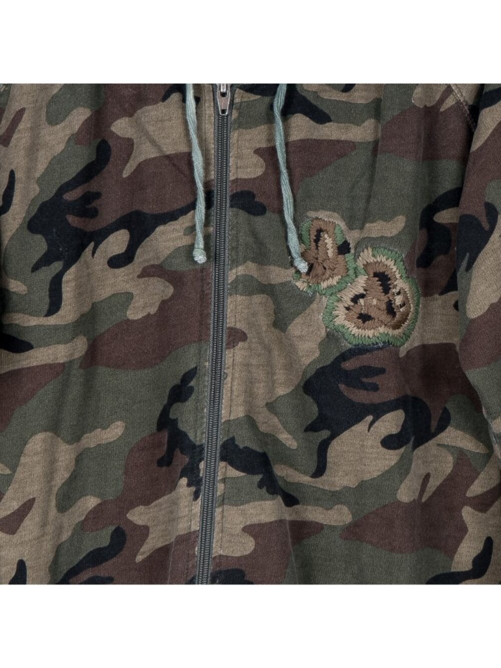 Camo Hoodie Jacket L Womens Green Full Zip Embroidered Stitching Cotton - Picture 3 of 5